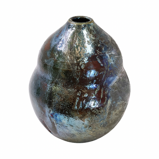 Raku Vase. Medium, Brown/Iridescent