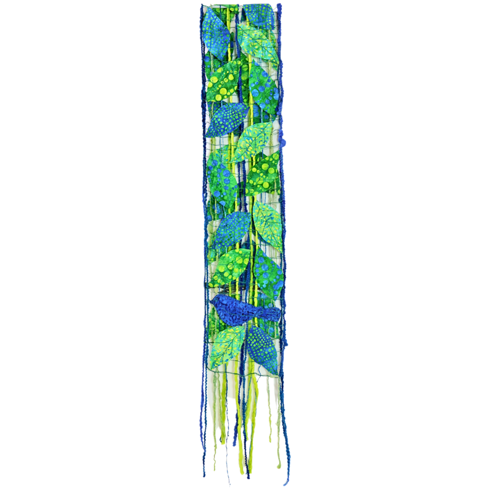 Scarf. Green Leaves/Blue Birds
