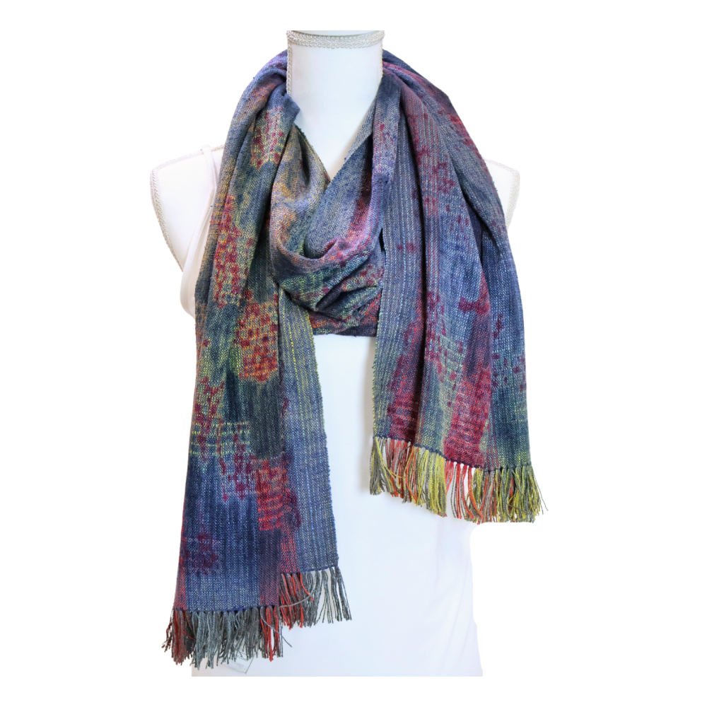 Woven Shibori Wrap - Deep Blues Reds