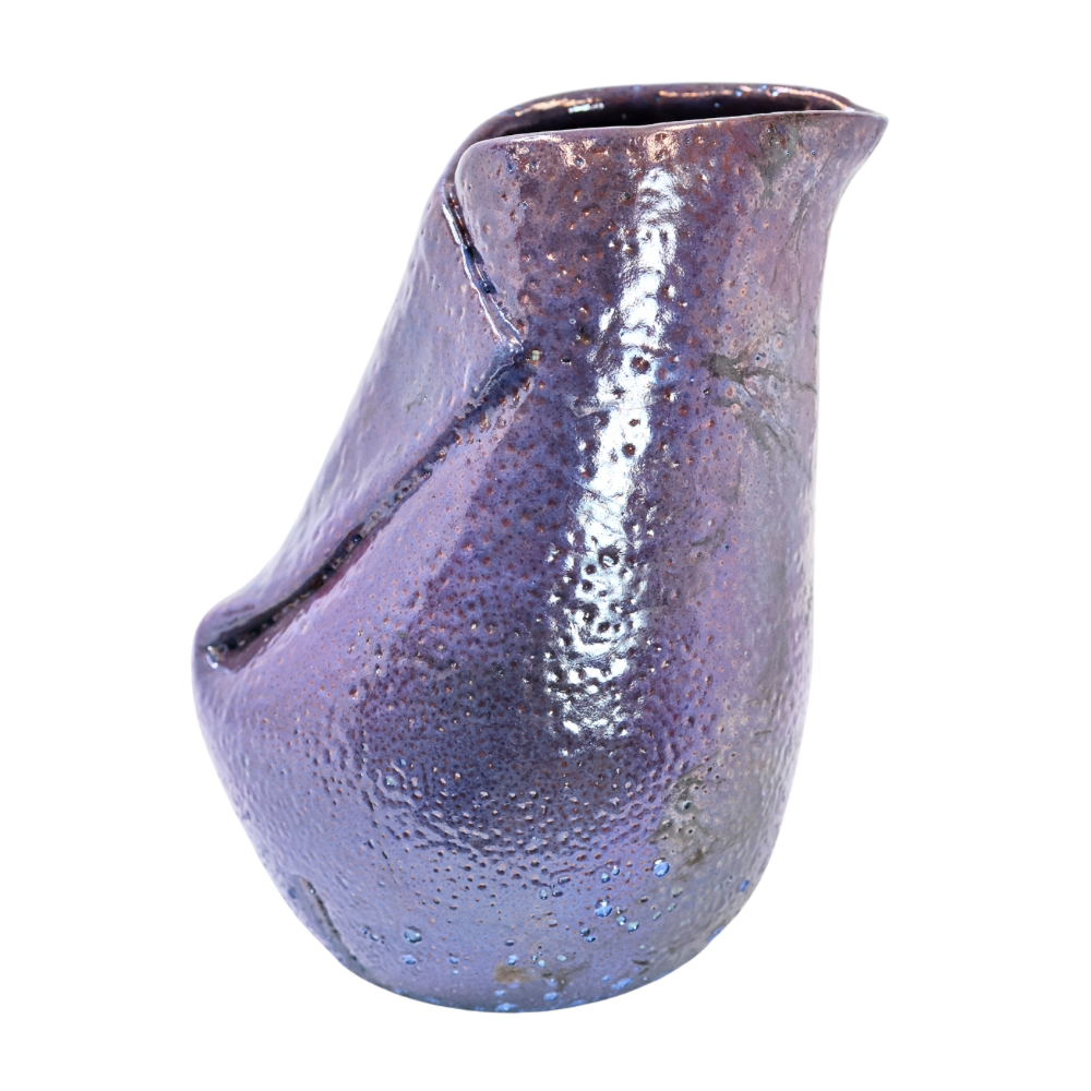 Raku Vase. Medium, Purple/Textured