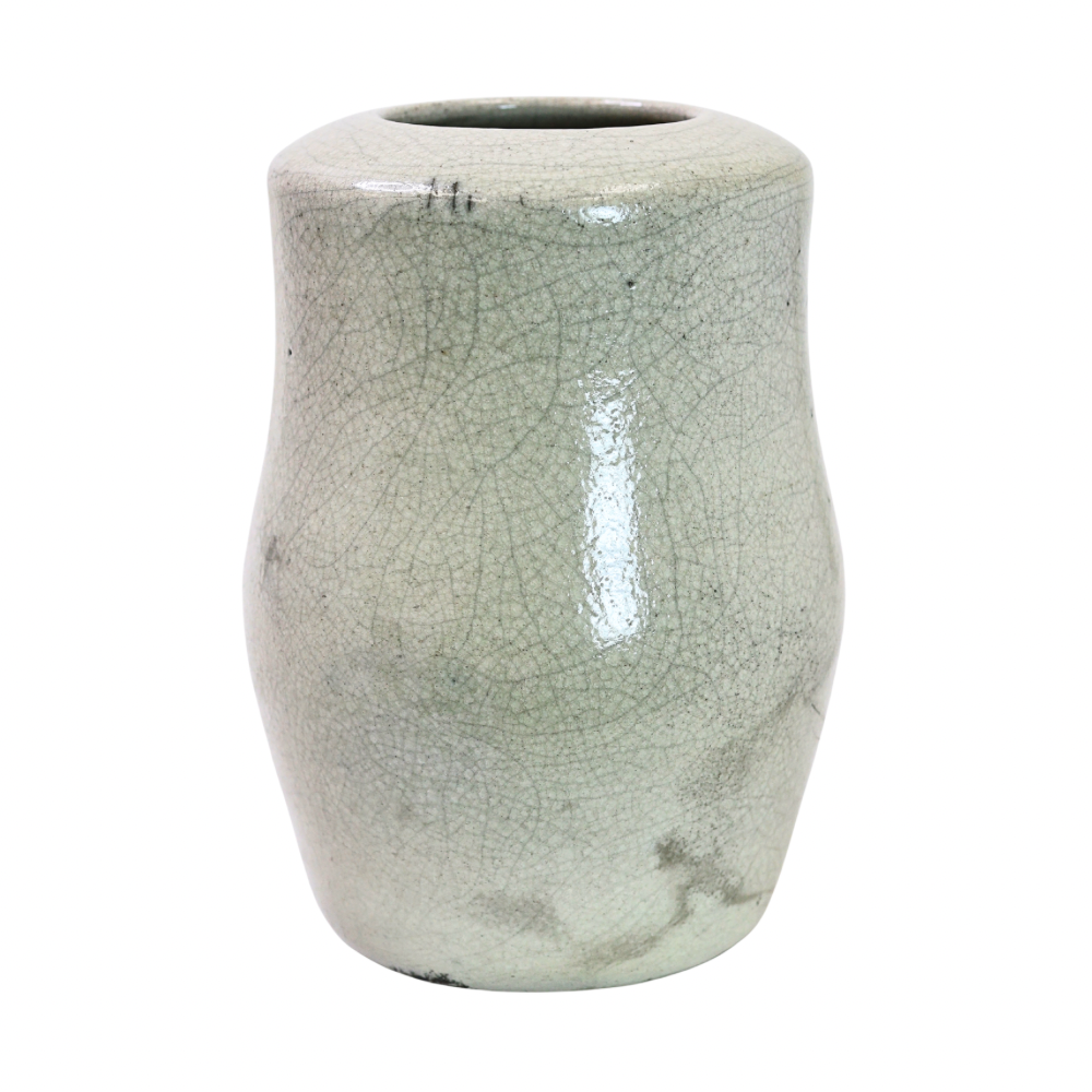 Raku Vase. Medium, White/Gray