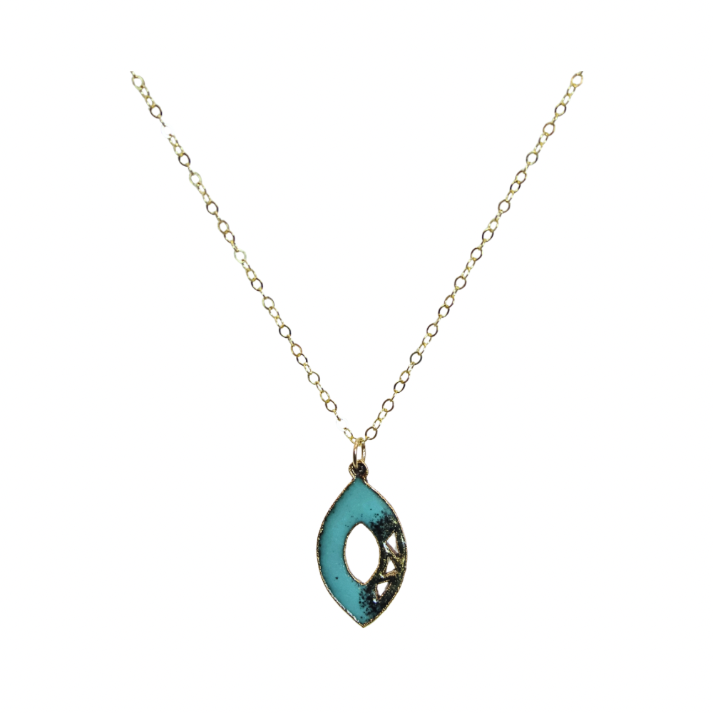 Enameled Marquise Pendant NK Teal