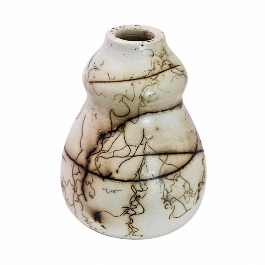 Raku Vase. Small, White/Textured (Horse Hair)