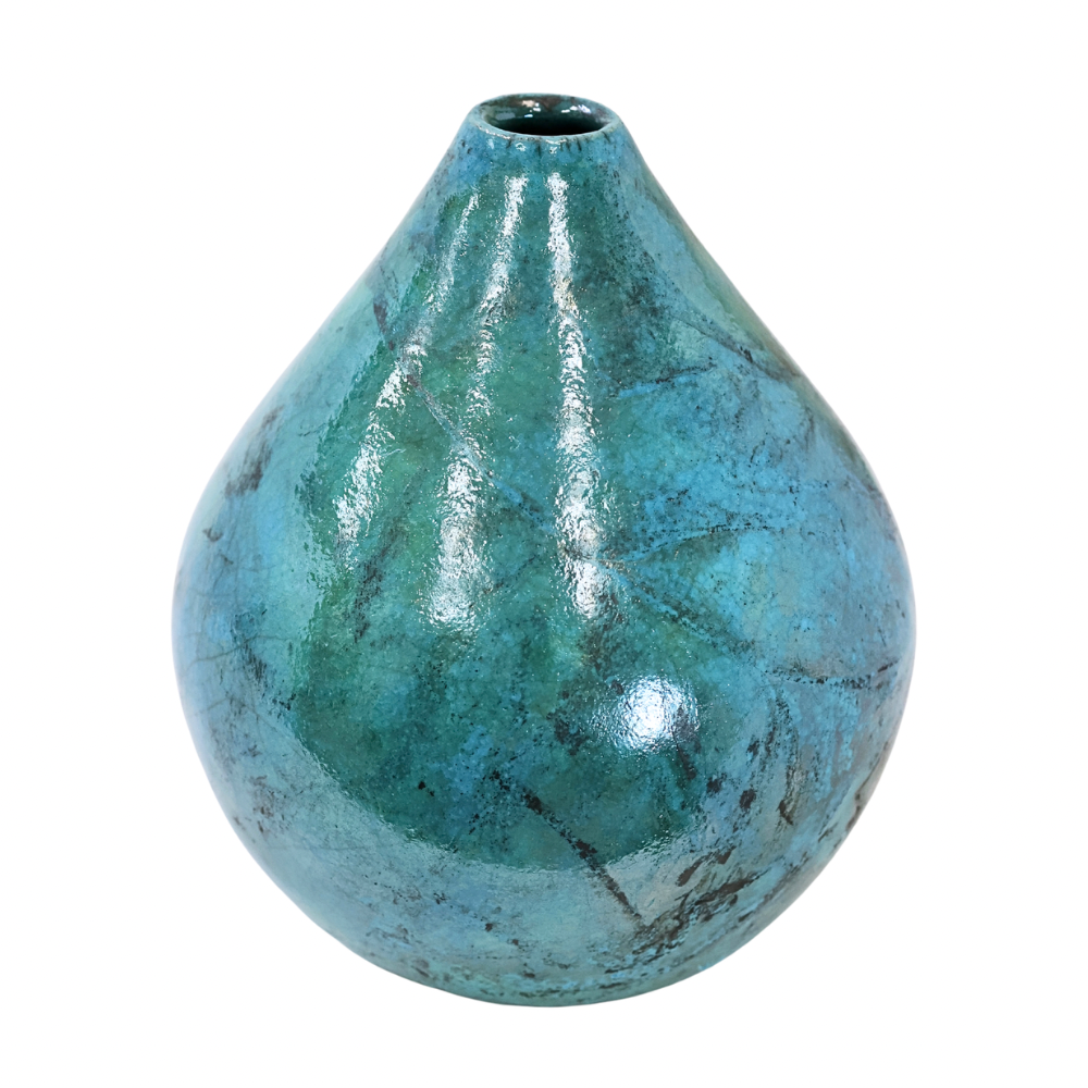 Raku Vase. Medium, Turquoise