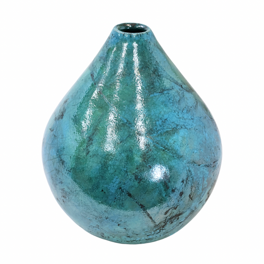 Raku Vase. Medium, Turquoise