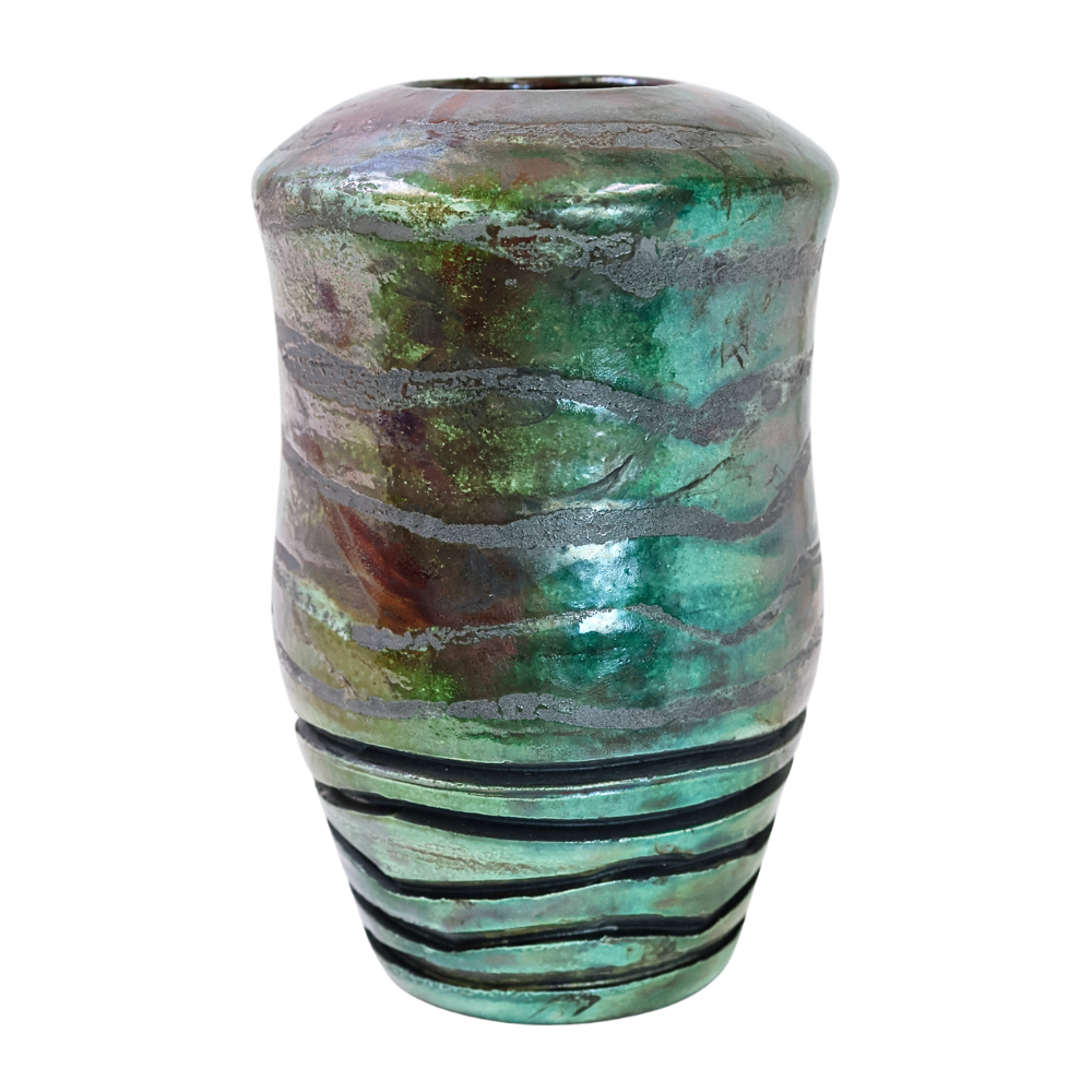 Raku Vase. Large, Brown/Iridescent