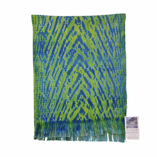 Woven Shibori Scarf 100% Silk - Blu/Grn