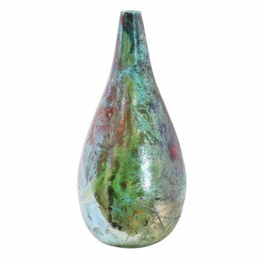 Raku Vase. Large, Green/Iridescent