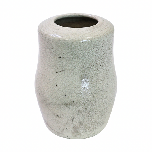 Raku Vase. Medium, White/Gray