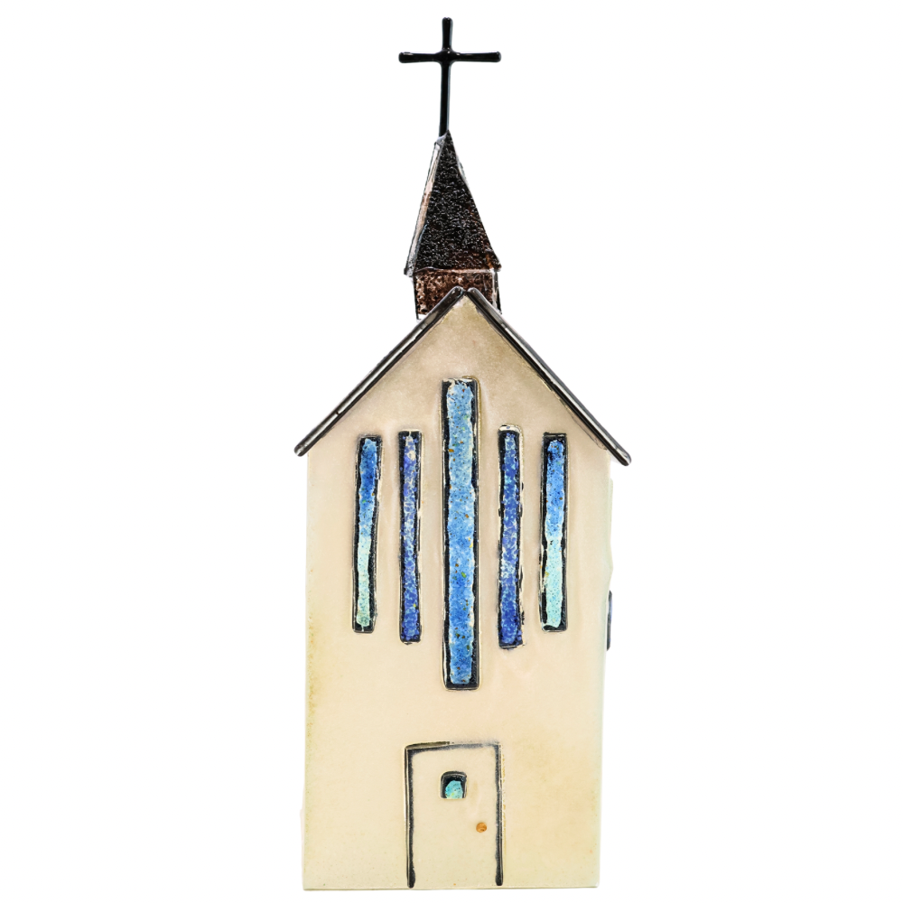 11" White Glass Church