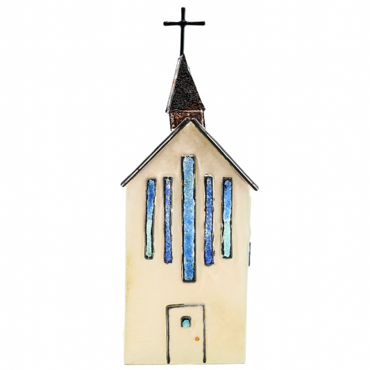 11" White Glass Church