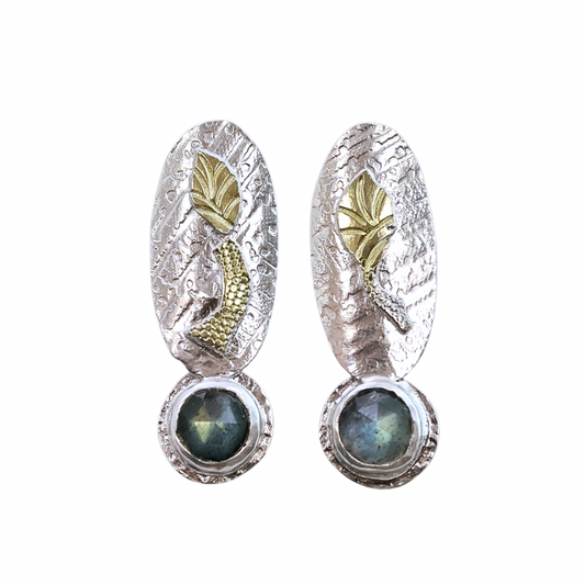 Labradorite and Leaf Earrings