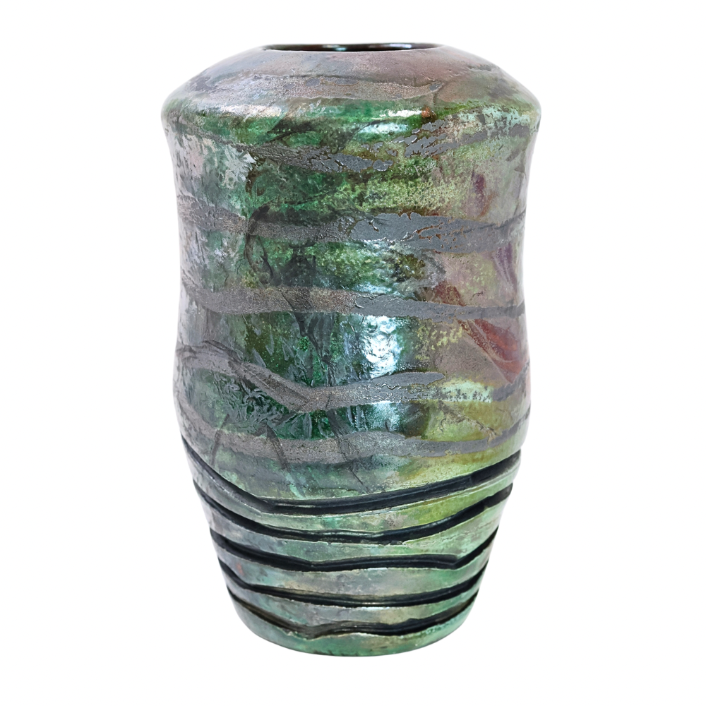Raku Vase. Large, Brown/Iridescent
