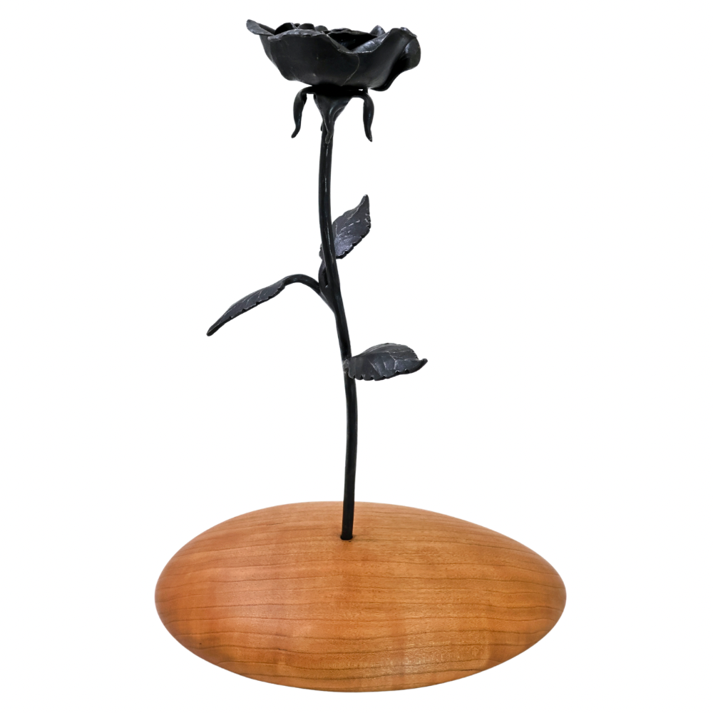 Iron Rose on Cherry Wood