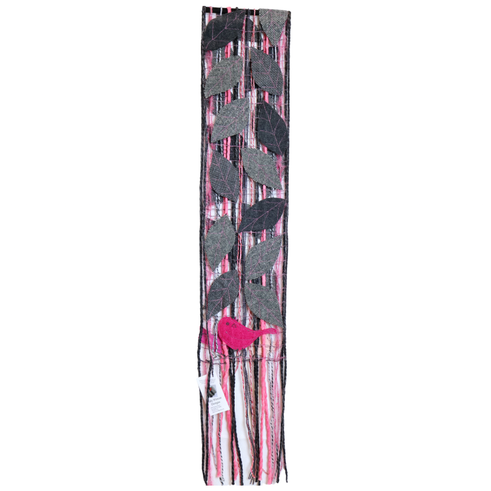 Scarf - Gray Leaves/Pink Birds
