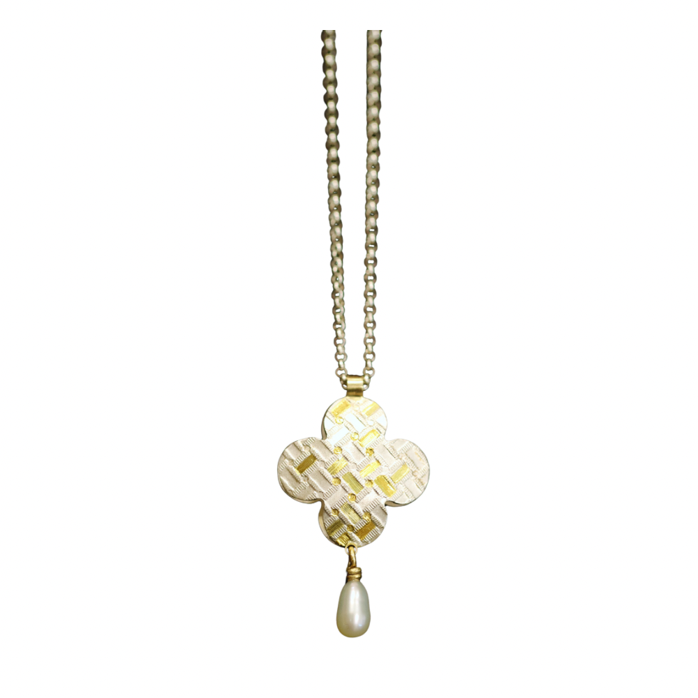 Quatrefoil Pillow Reversible Pendant Pearl Drop