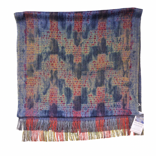 Woven Shibori Wrap - Deep Blues Reds