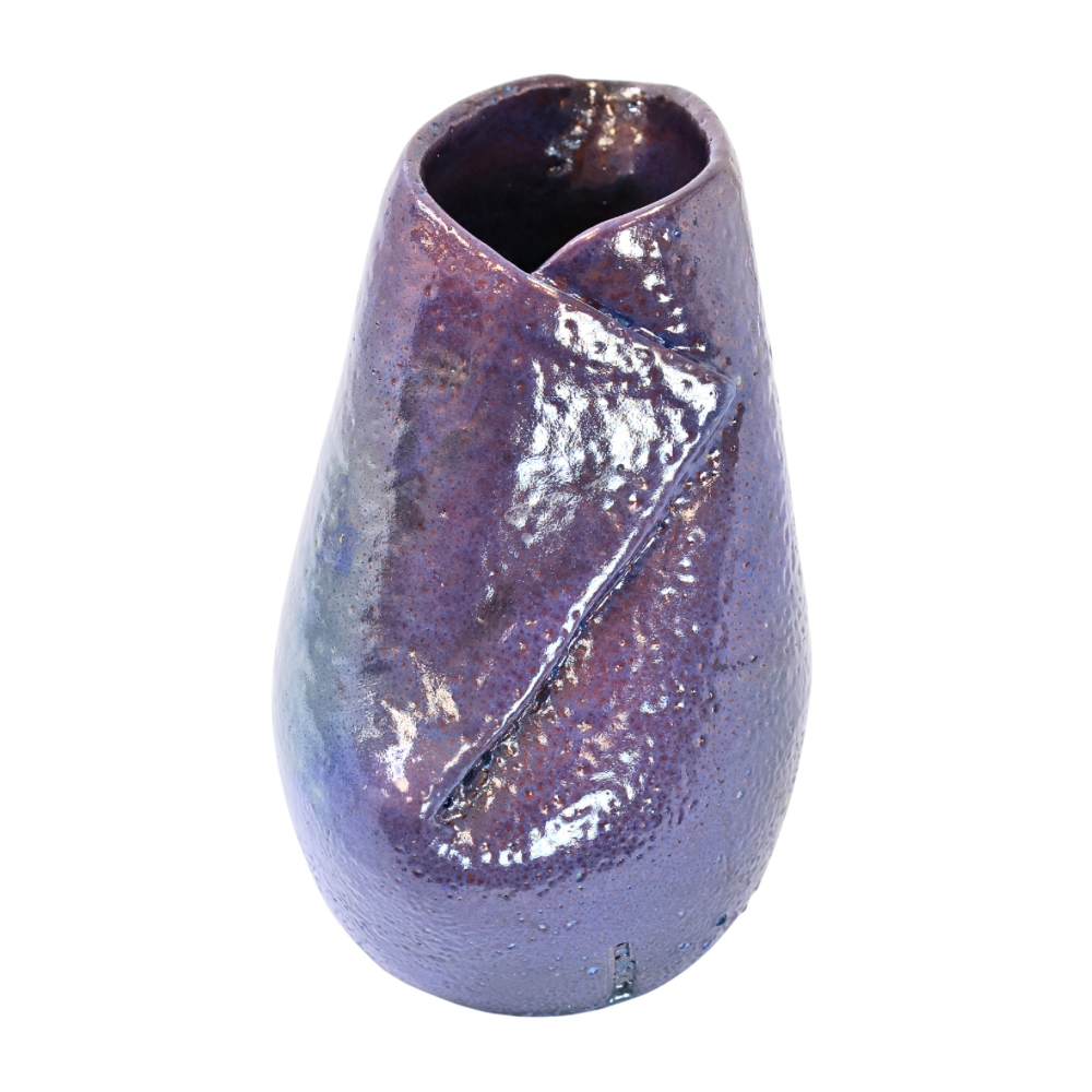 Raku Vase. Medium, Purple/Textured