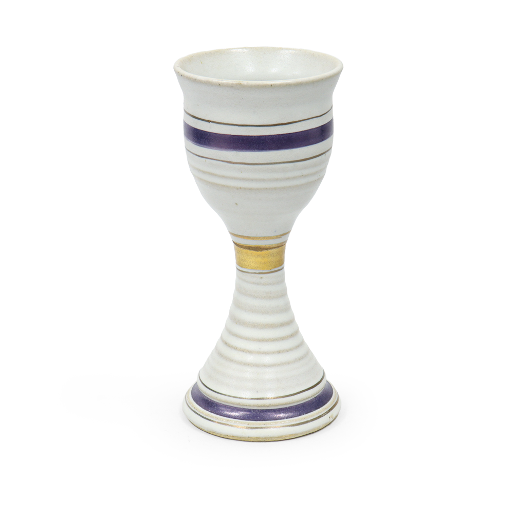 White Goblet with Blue & Gold