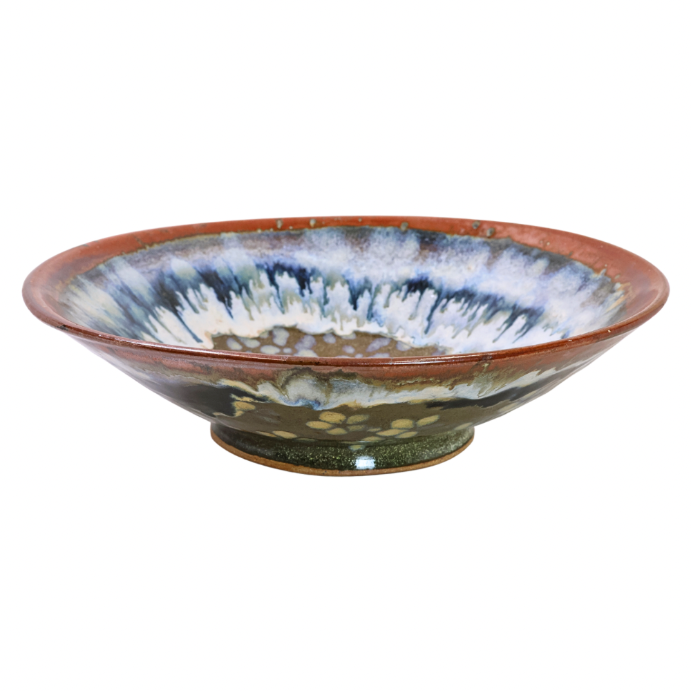 Browns and Whites Large Footed Bowl