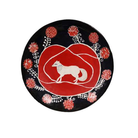 White Fox - Red Flowers Platter