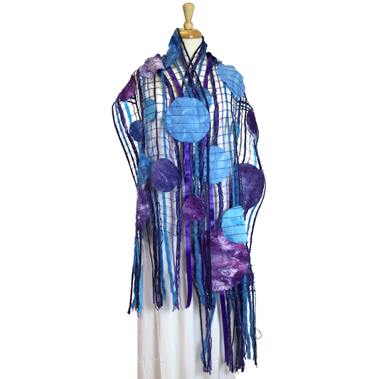 Batik Scarf. Blu/Purp/Circles