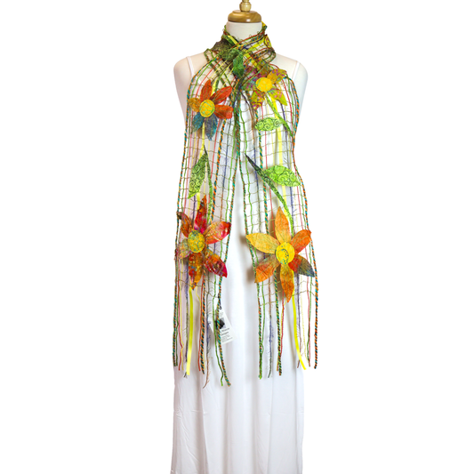 Batik Scarf. Grn/Or/Flwrs