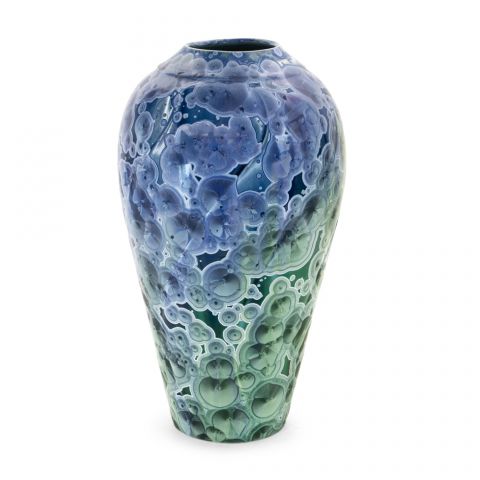Blue Green Wide Mouth Twist Vase